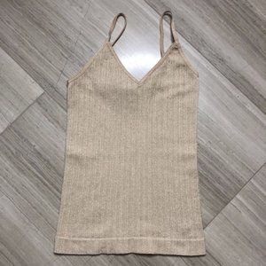 Bebe V-Neck Ribbed Gold Metallic Tank Top M/L